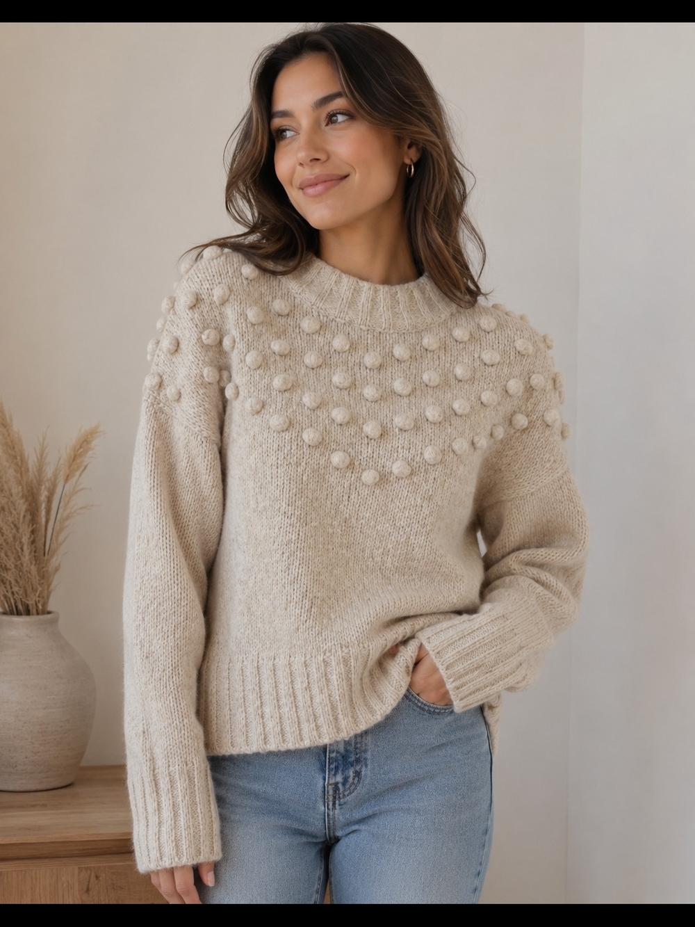 Madewell Cream Pom Pom Wool Blend Knit Sweater
